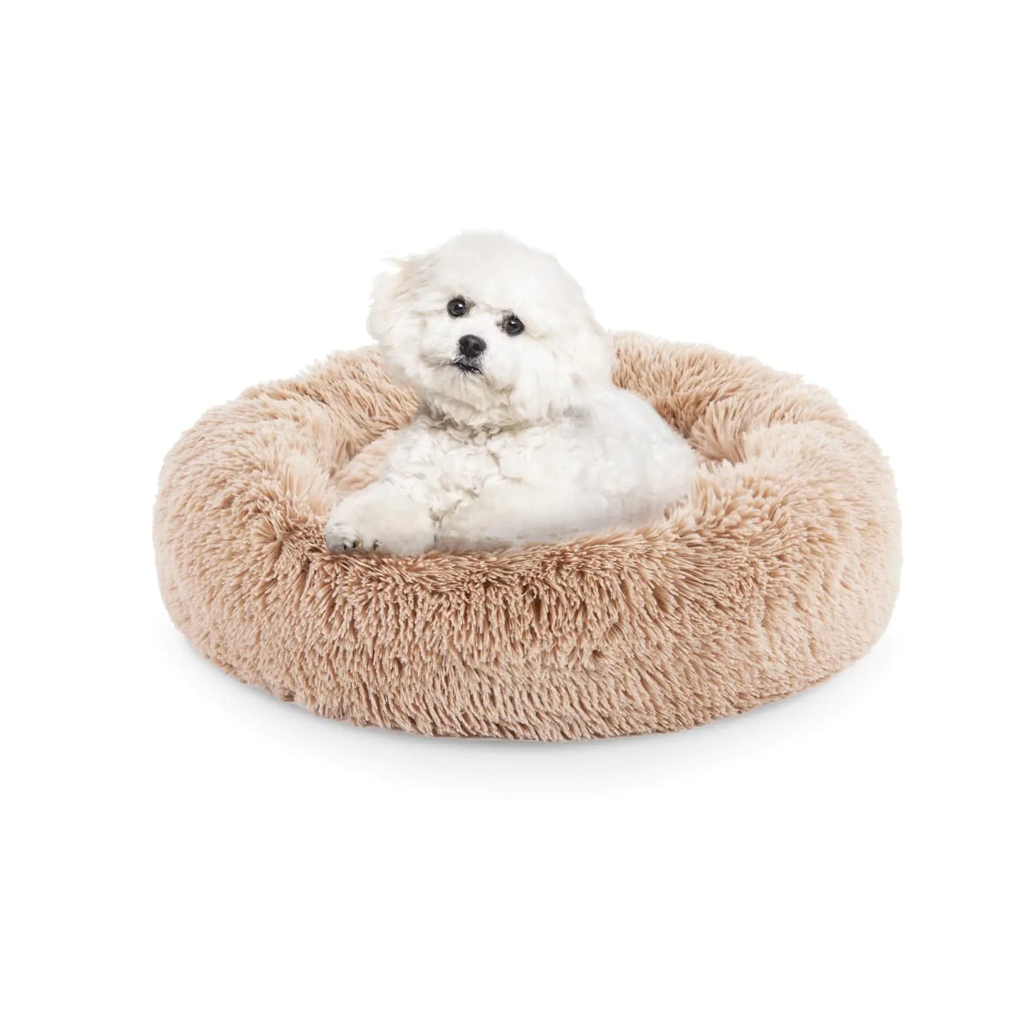 FluffyDream™ 24" Donut Dog Bed – Washable Calming Pet Bed in Shag Fur