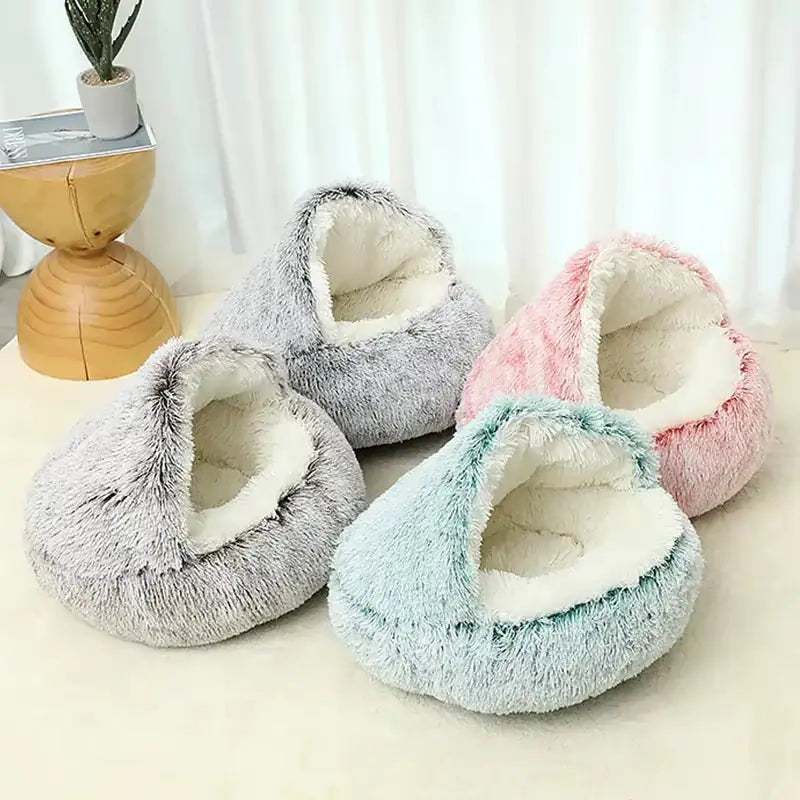 Winter Plush Cat Bed β 2-in-1 Warm Nest & Sleeping Bag for Cats & Small Dogs