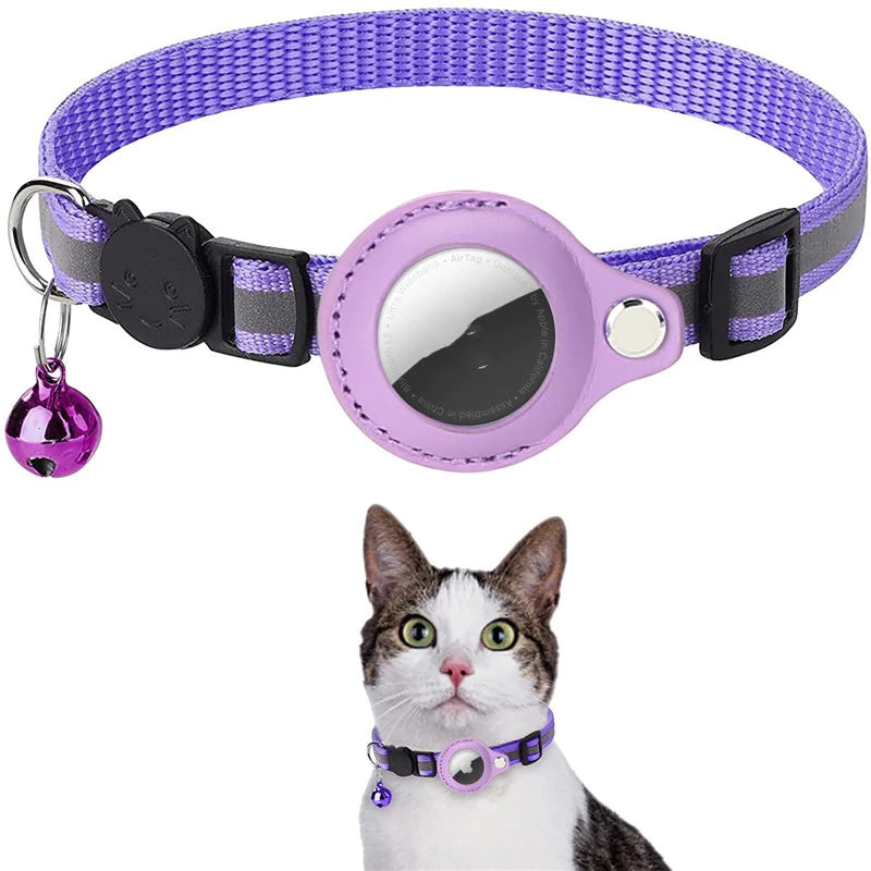 Reflective AirTag Cat Collar – Breakaway Safety with Bell & Waterproof Holder