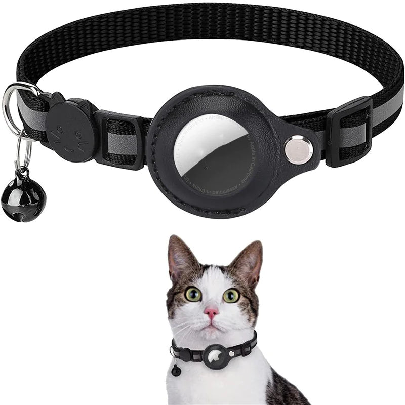 Reflective AirTag Cat Collar – Breakaway Safety with Bell & Waterproof Holder
