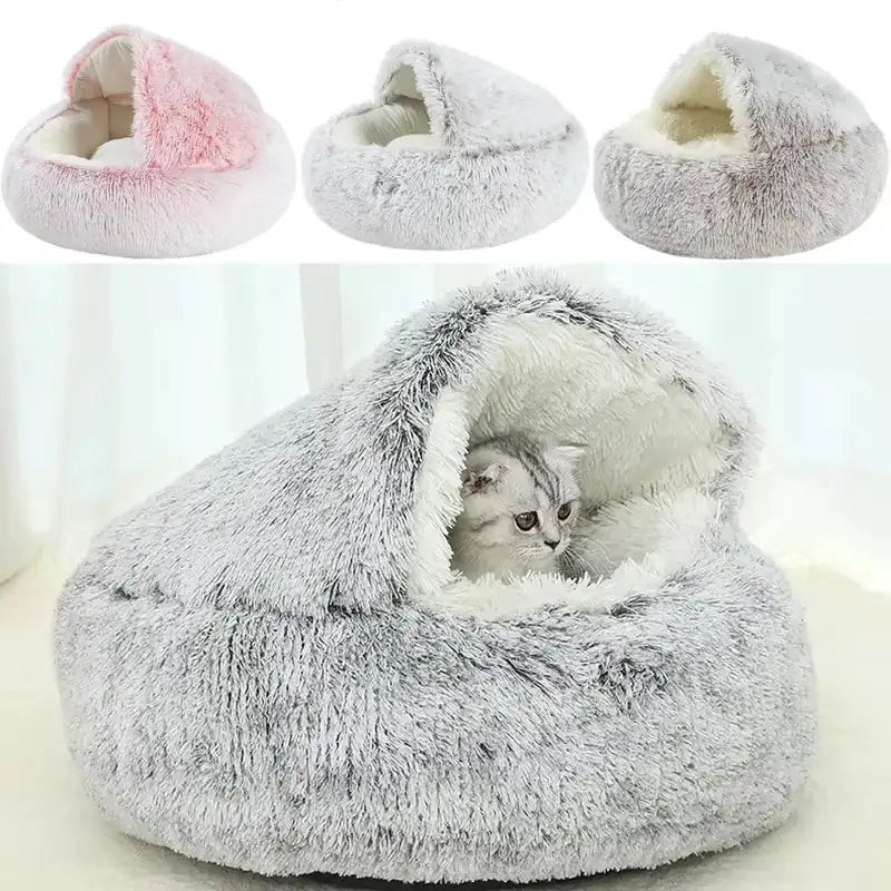 Winter Plush Cat Bed – 2-in-1 Warm Nest & Sleeping Bag for Cats & Small Dogs