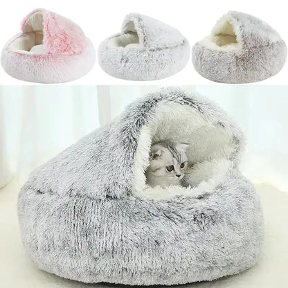 Winter Plush Cat Bed – 2-in-1 Warm Nest & Sleeping Bag for Cats & Small Dogs