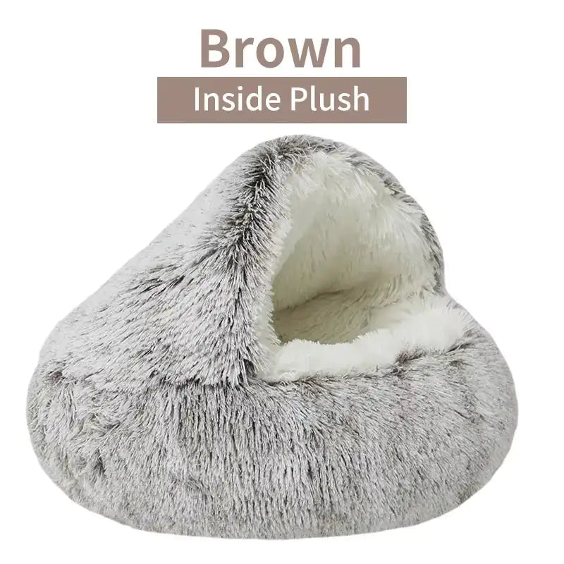 Winter Plush Cat Bed – 2-in-1 Warm Nest & Sleeping Bag for Cats & Small Dogs