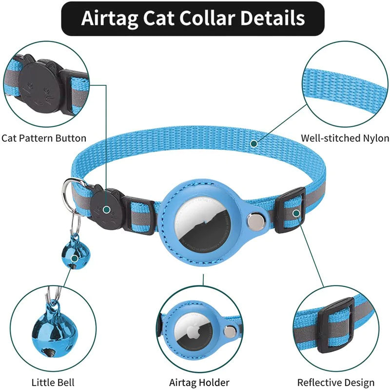 Reflective AirTag Cat Collar – Breakaway Safety with Bell & Waterproof Holder