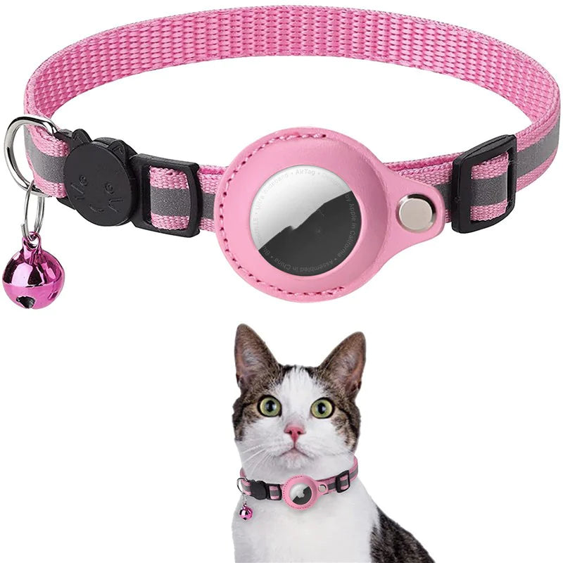 Reflective AirTag Cat Collar – Breakaway Safety with Bell & Waterproof Holder