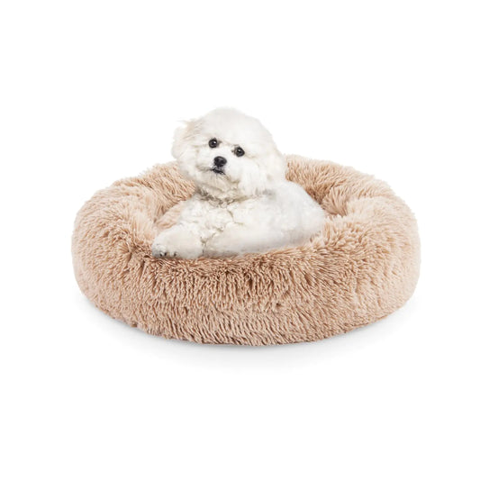 FluffyDream™ 24" Donut Dog Bed – Washable Calming Pet Bed in Shag Fur