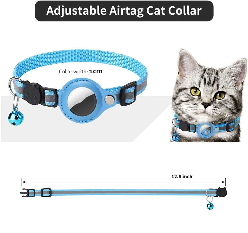Reflective AirTag Cat Collar – Breakaway Safety with Bell & Waterproof Holder
